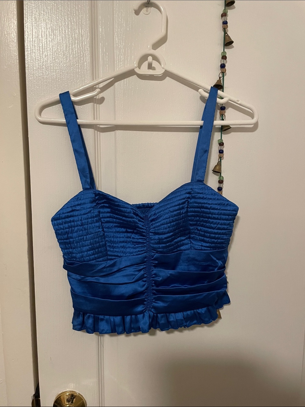 O • G Collective Blue Ruched Satin Crop Top